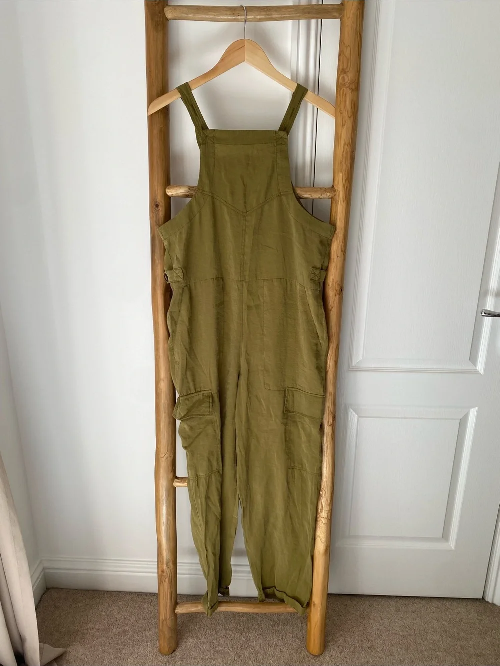 TopShop Olive Green Utility Cargo Lightweight Sleeveless Jumpsuit Sz 4 Boho